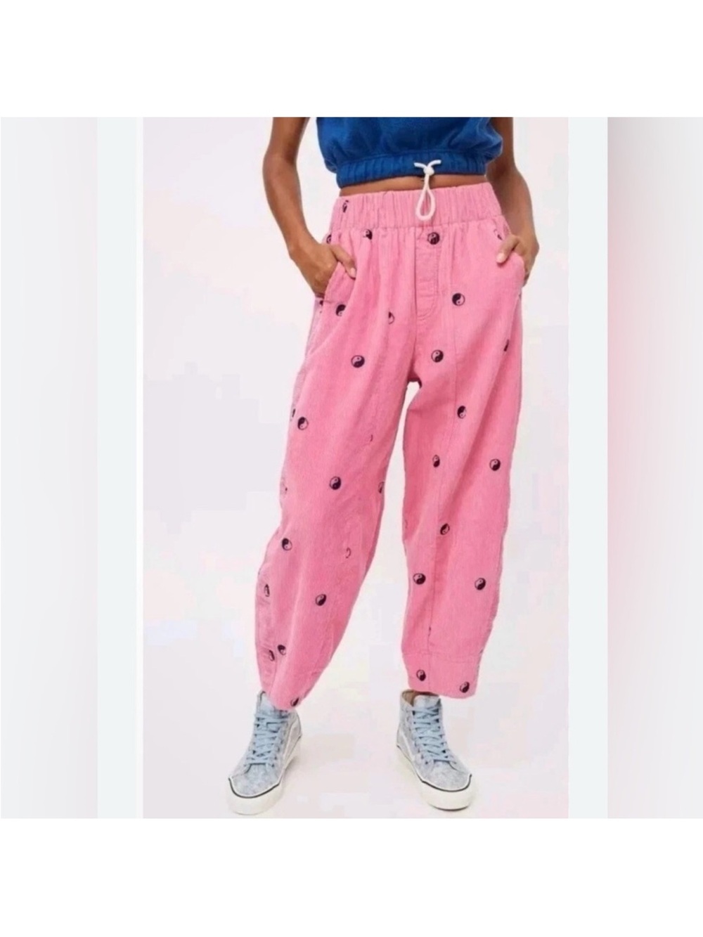 BDG Urban Outfitters Pink Corduroy Ying yang embroidery barrel Pants Small